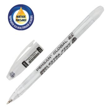 Ручка шариковая черная Pensan "Global-21" 0,5(0,3)мм, тонированный белый корпус  2221 140655