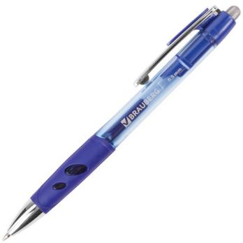 Ручка гелевая автоматическая синяя Brauberg "Office" 0,5(0,35)мм, рез.упор, прозрачный корпус 141056