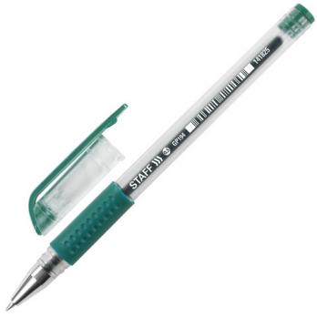 Ручка гелевая зеленая Staff 0,5(0,35)мм, рез.упор, прозрачный корпус  141825