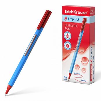 Ручка капиллярная красная Erich Krause "Liquid F-20" 0,4мм, 3-х гранный корпус  ЕК 47971