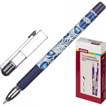 Ручка шариковая синяя Attache "Гжель" 0,7(0,5)мм, белый с узором корпус  563870