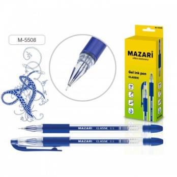 Ручка гелевая синяя Mazari "Classic" 0,5мм, игольч., рез.упор  M-5508