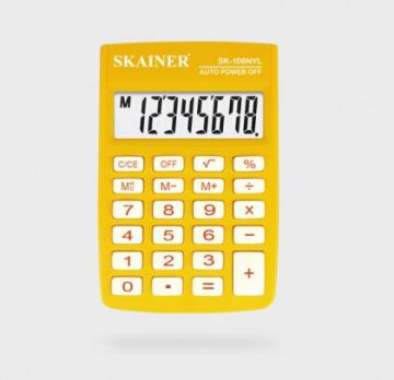 Калькулятор  8 разрядный Skainer 58x88х10мм, желтый  SK-108ХYL