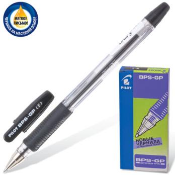 Ручка шариковая черная Pilot 0,7(0,32)мм, резин.упор, прозр.корпус  BPS-GP-F  140199
