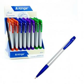 Ручка шариковая автоматическая синяя Alingar 1мм, резин. упор, ассорти  AL772V