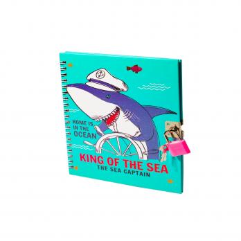 Записная книжка А6 50л Alingar "Веселая акула" бирюзовый, линия, ламинация, замочек  AL10063/3