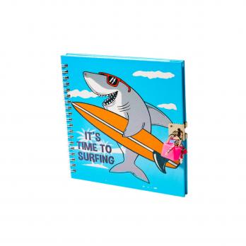 Записная книжка на гребне А6 50л Alingar "Веселая акула" голубой, линия, замочек  AL10063/4