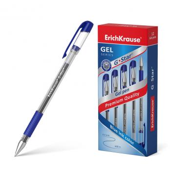 Ручка гелевая синяя Erich Krause "G-Star.Classic" 0,5(0,4)мм, рез.упор, 3-х гранный корпус  ЕК 54536