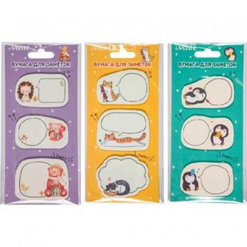 Блок самоклеящийся 55х55мм deVente "Cat, Penguin, Hedgehog" 3цв по 20л  2010363