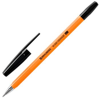 Ручка шариковая черная Brauberg "Orange" 0,7(0,35)мм, оранжевый корпус 143449