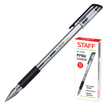 Ручка гелевая черная Staff 0,5(0,35)мм, рез.упор 141823