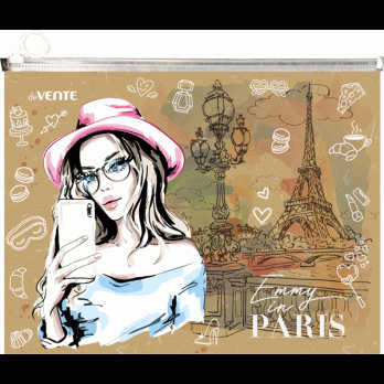 Папка на молнии A4 deVente "Emmy in Paris" крафт-имитация с рисунком, 180 мкм  3072228
