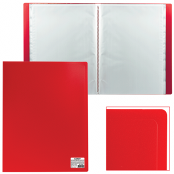 Папка А4 10 файлов Staff красная, корешок-8мм, пластик-0.5мм  225690