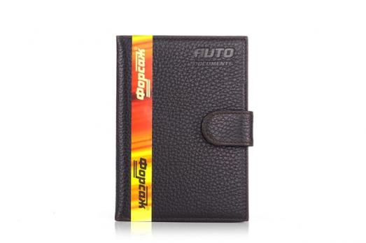 Бумажник водителя стандарт с пластиковыми карманами с хлястиком коричневый FR-BS01-RK02 