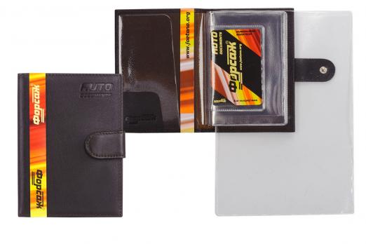 Бумажник водителя стандарт с пластиковыми карманами с хлястиком коричневый FR-BS01-RK02 