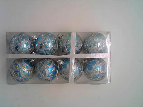 Набор шаров новогодних  8шт, d=5см "Голубые с серебряными узорами" пластик  BHV6008-1002A70