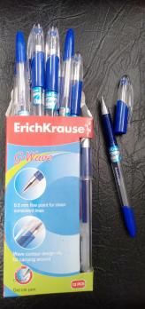 Ручка гелевая синяя Erich Krause "G-Wave" 0,5мм, рез.упор, прозрачный корпус  ЕК 17818