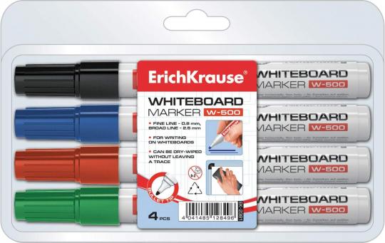 Набор маркеров для белых досок 4цв Erich Krause "W-500" круглый наконечник, 0,8-2,2мм  ЕК 12849