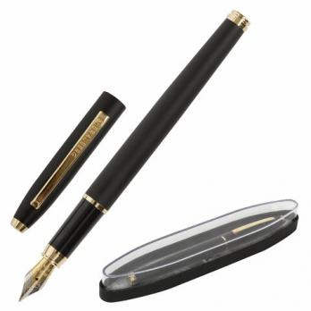 Ручка перьевая синяя Brauberg "Brioso" корпус-черный с золотыми деталями, в футляре  143467