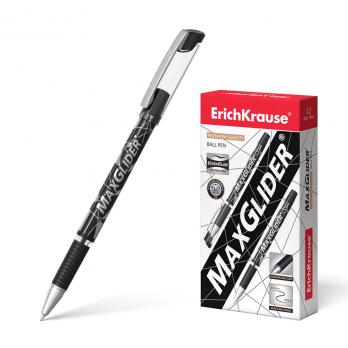 Ручка шариковая черная Erich Krause "MaxGlider" 1,0(0,7)мм, серебр.корпус  ЕК 92354