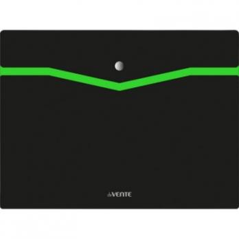 Папка-конверт с кнопкой А4 deVente "Monochrome" 2 отд, черная с неон.зеленым, пластик-0,35мм 3079921