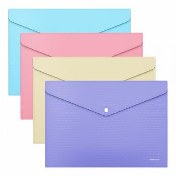 Папка-конверт с кнопкой A4 Erich Krause "Diagonal Pastel" ассорти, непрозр, пластик-0,18мм ЕК 50323